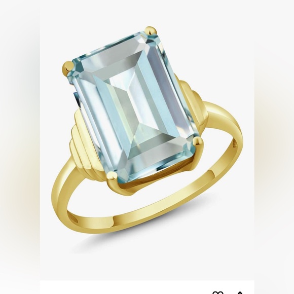 Stunning Large Art Deco 18KT Gold Vermeil Square Aquamarine cocktail ring 8 - Picture 3 of 5